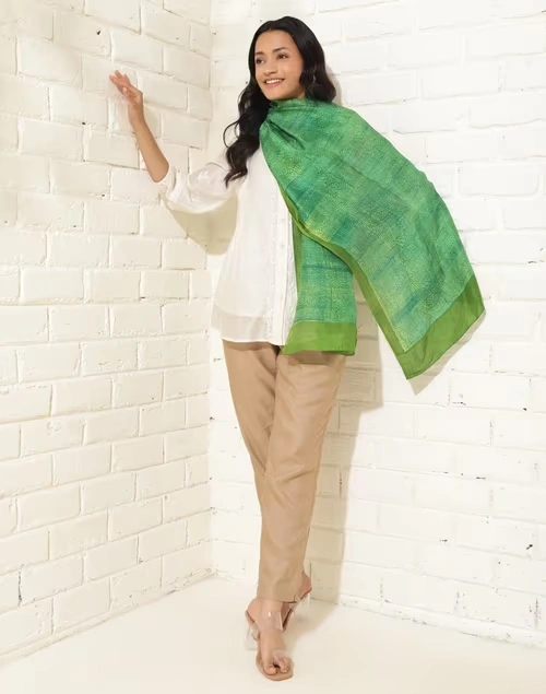 Green Silk Printed Stole 3 Green Silk Printed Stole