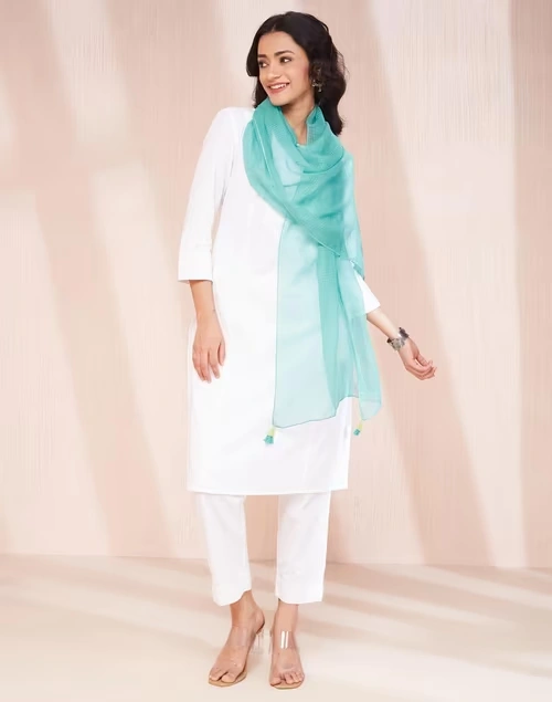 Turquoise Cotton Silk Woven Stole