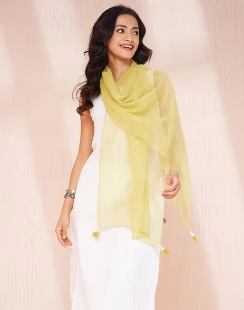 Green Cotton Silk Woven Stole