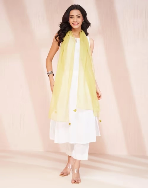 Green Cotton Silk Woven Stole