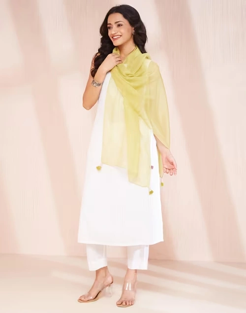 Green Cotton Silk Woven Stole 4 Green Cotton Silk Woven Stole