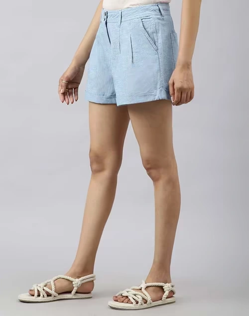 Blue Cotton Linen Shorts