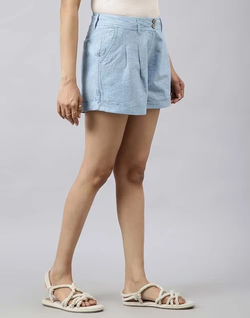 Blue Cotton Linen Shorts 3 Blue Cotton Linen Shorts