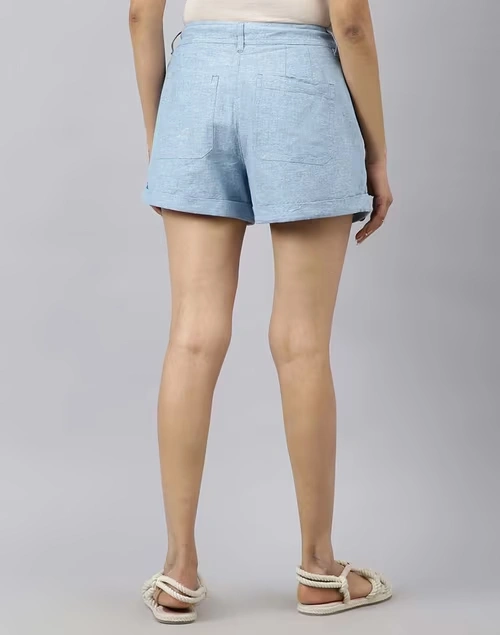 Blue Cotton Linen Shorts 4 Blue Cotton Linen Shorts