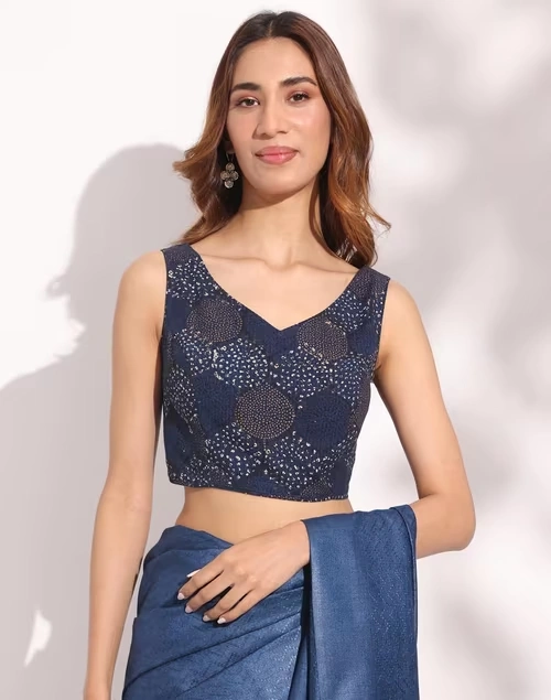 Indigo Cotton Hand Block Printed Stitched Blouse