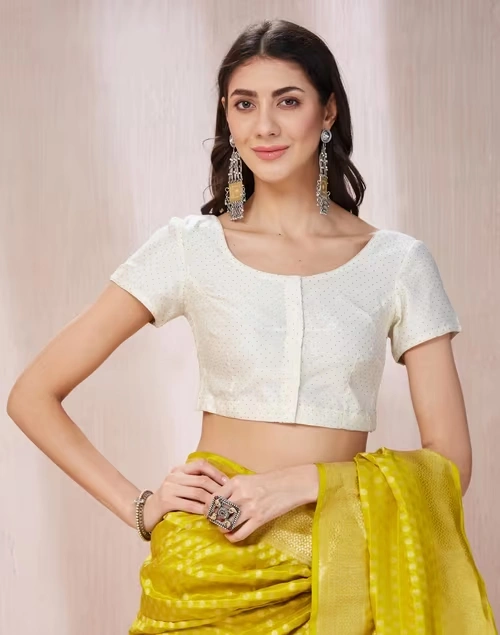 Offwhite Cotton Silk Hand Block Printed Stitched Blouse