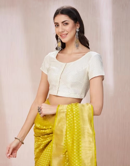 Offwhite Cotton Silk Hand Block Printed Stitched Blouse