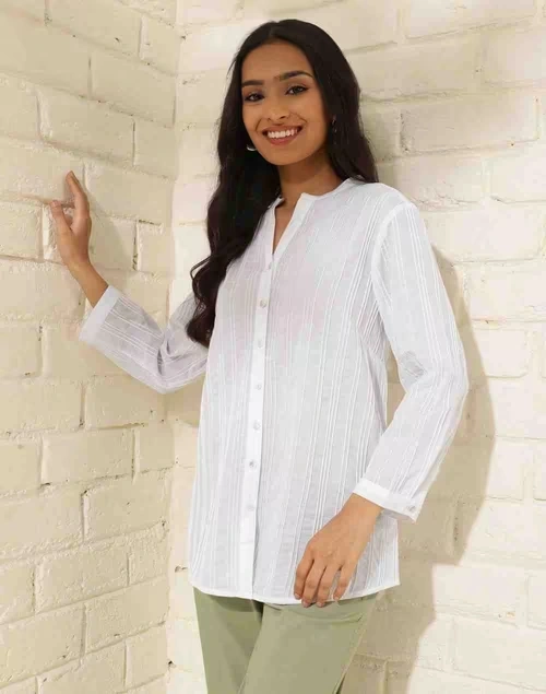 White Cotton Pintucks Tunic