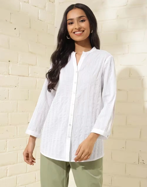 White Cotton Pintucks Tunic
