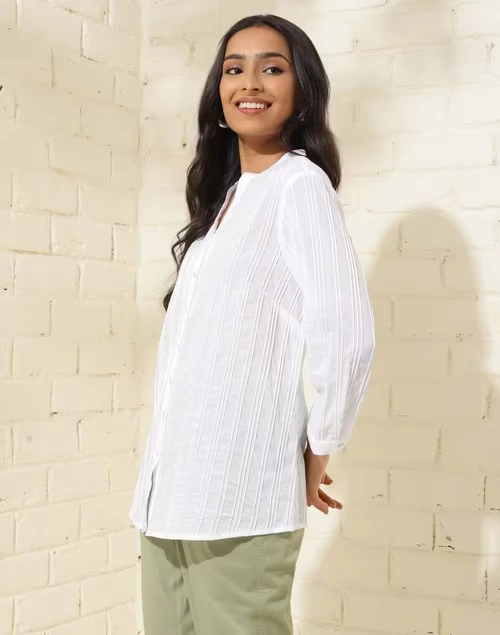 White Cotton Pintucks Tunic