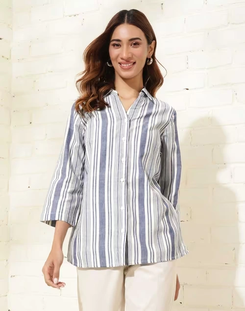 White Cotton Striped Shirt