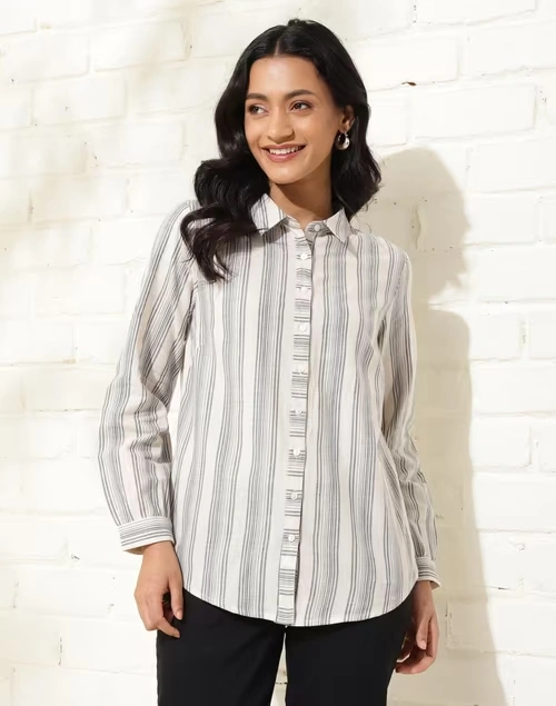 White Cotton Striped Shirt