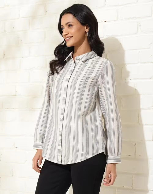 White Cotton Striped Shirt