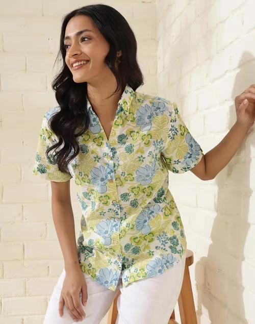 Blue Cotton Printed Shirt