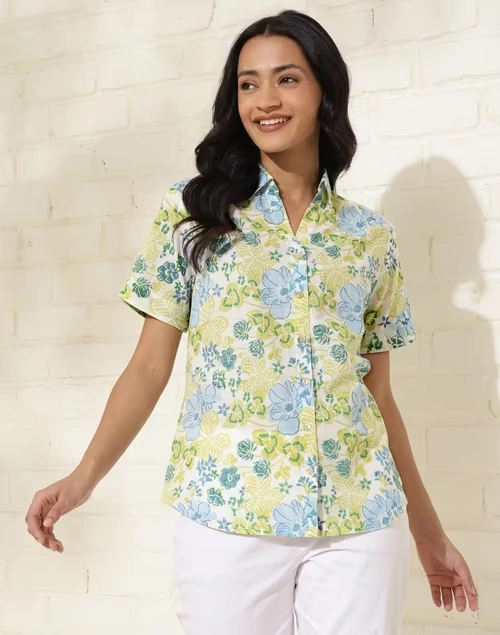 Blue Cotton Printed Shirt