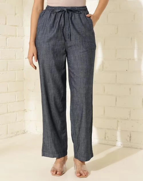 Blue Cotton Casual PJ Pant With Drawstring