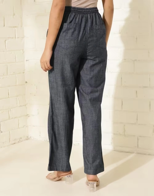 Blue Cotton Casual PJ Pant With Drawstring