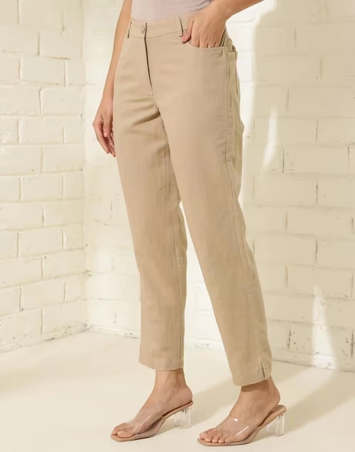 Brown Cotton Linen Formal Pant