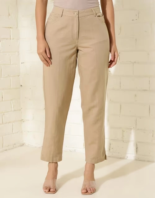 Brown Cotton Linen Formal Pant
