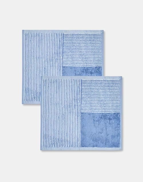 Blue Cotton Pile Face Towel Set Of 2