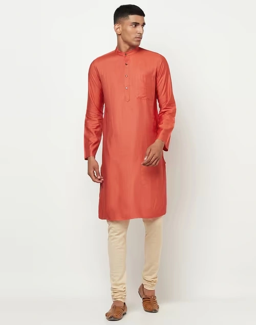 Viscose Tussar Slim Fit Long Kurta