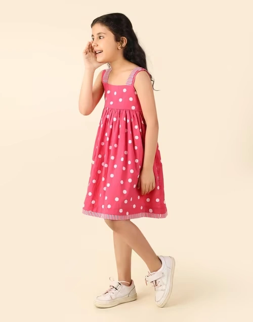 Pink Cotton Printed Dress