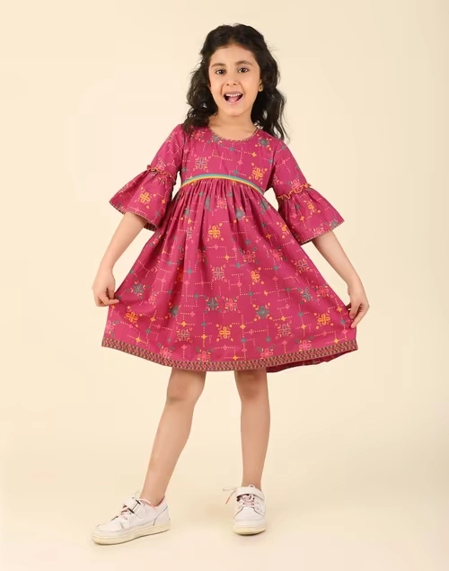 Pink Cotton Printed Dress