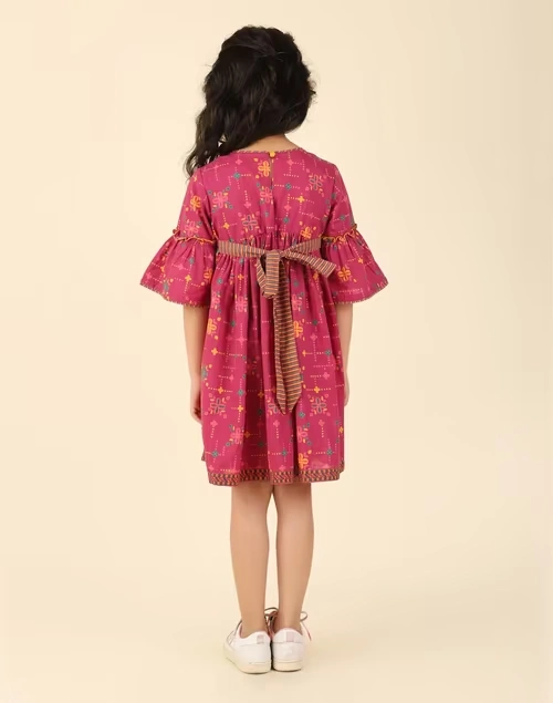 Pink Cotton Printed Dress