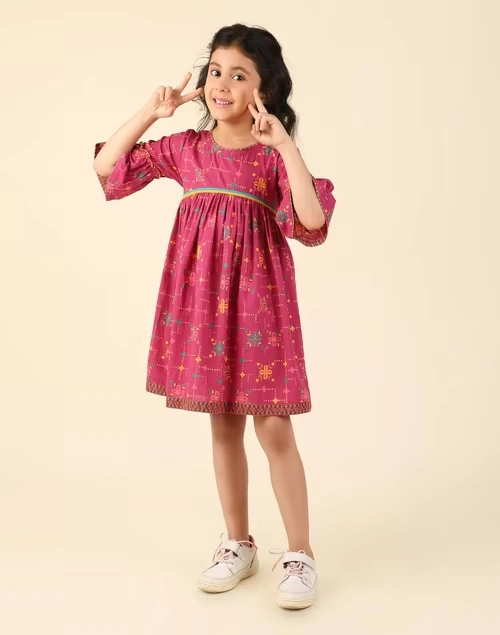 Pink Cotton Printed Dress 4 Pink Cotton Printed Dress