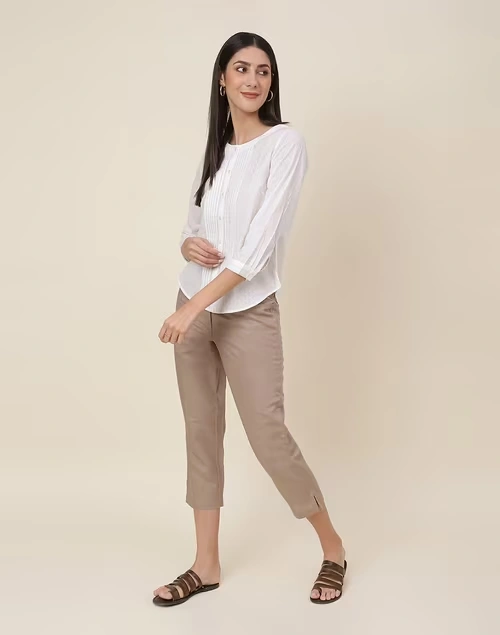 Beige Linen Blend Formal Pant 4 Beige Linen Blend Formal Pant