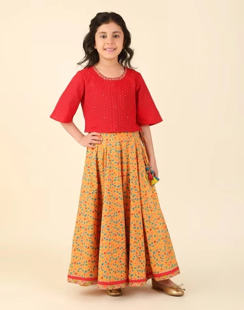 Yellow Cotton Dobby 2Pc Lehenga Set
