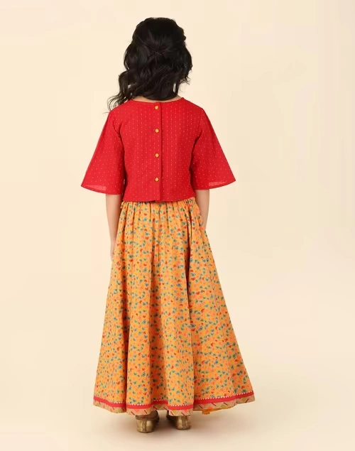 Yellow Cotton Dobby 2Pc Lehenga Set