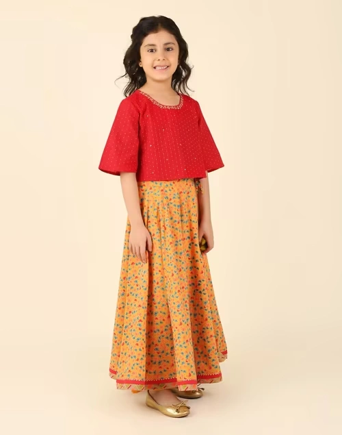 Yellow Cotton Dobby 2Pc Lehenga Set 3 Yellow Cotton Dobby 2Pc Lehenga Set