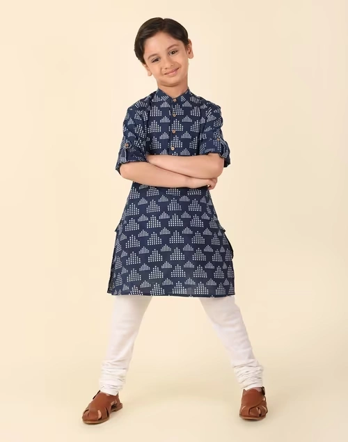 Indigo Cotton Printed Long Kurta