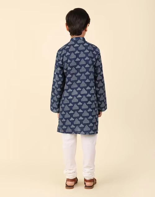 Indigo Cotton Printed Long Kurta