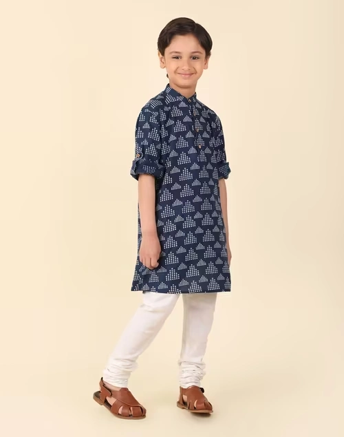 Indigo Cotton Printed Long Kurta 3 Indigo Cotton Printed Long Kurta