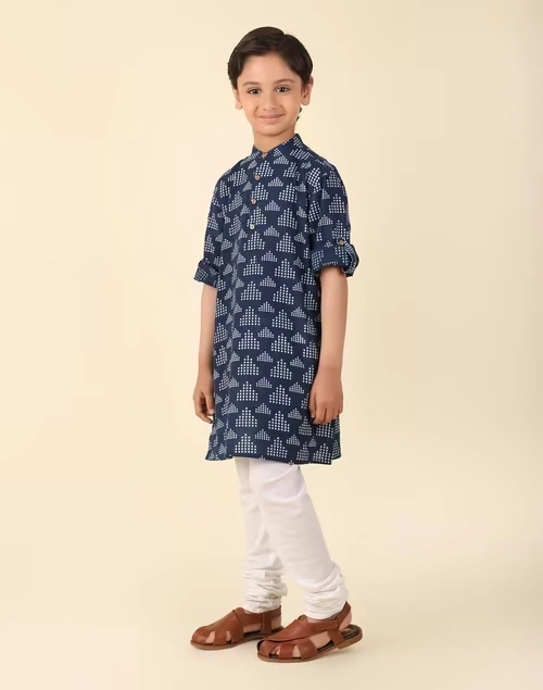 Indigo Cotton Printed Long Kurta 4 Indigo Cotton Printed Long Kurta