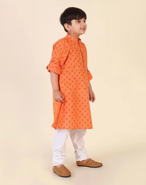 Orange Cotton Hand Block Printed Long Kurta 4 Orange Cotton Hand Block Printed Long Kurta