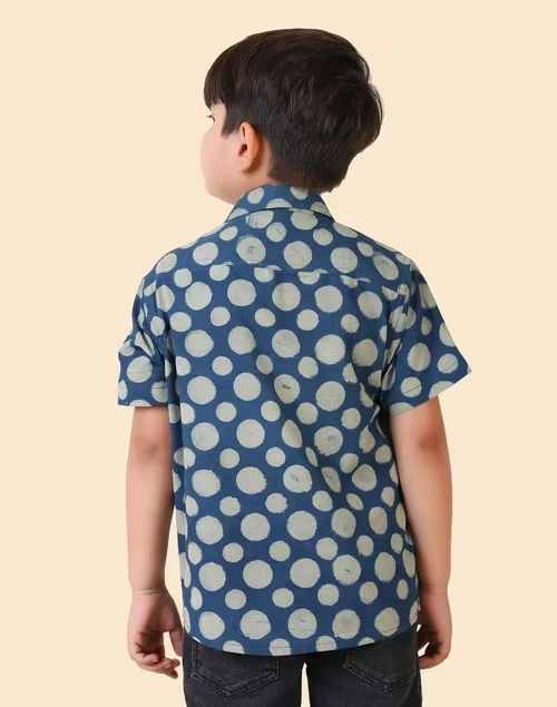 Indigo Cotton Dabu Printed Shirt
