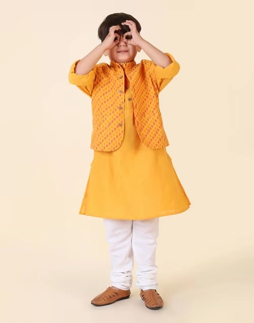 Yellow Cotton Hand Block Printed 2Pc Kurta Set