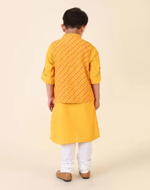 Yellow Cotton Hand Block Printed 2Pc Kurta Set