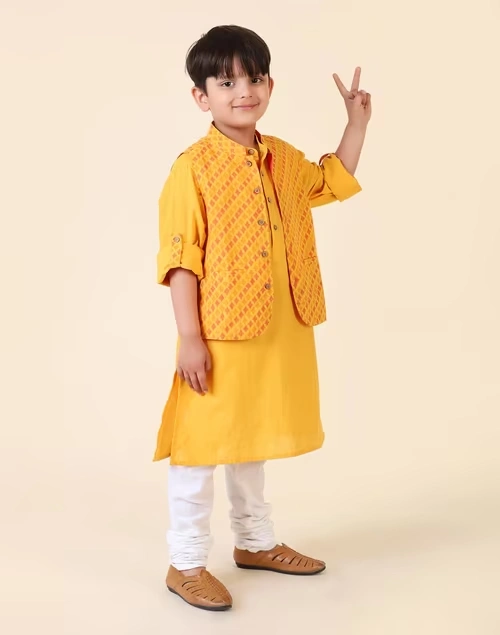 Yellow Cotton Hand Block Printed 2Pc Kurta Set