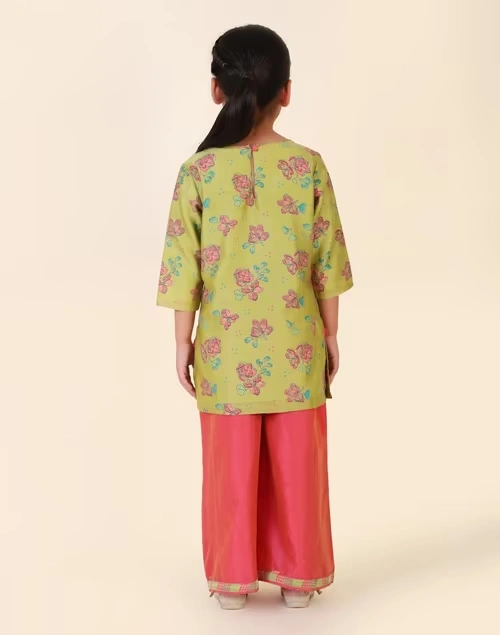 Green Cotton Silk Printed 3Pc palazzo Set