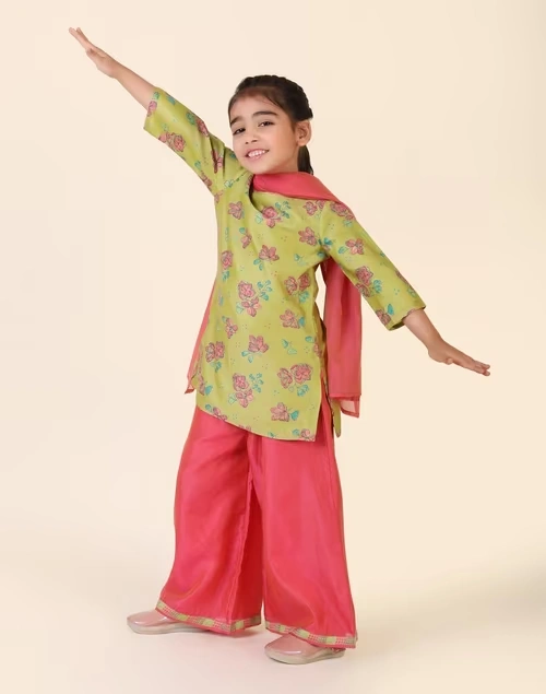 Green Cotton Silk Printed 3Pc palazzo Set 4 Green Cotton Silk Printed 3Pc palazzo Set