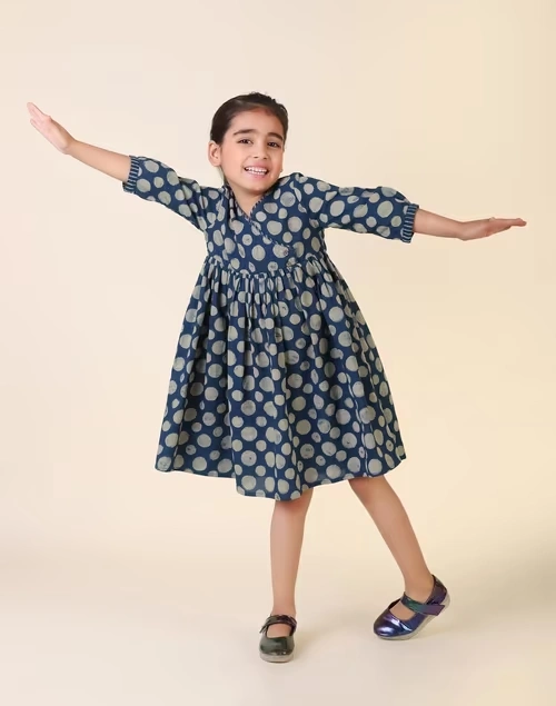 Indigo Cotton Dabu Printed Dress