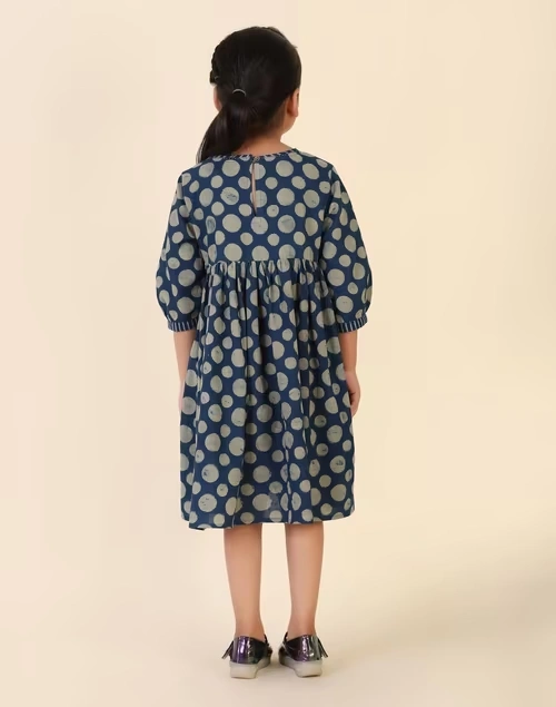Indigo Cotton Dabu Printed Dress