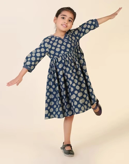 Indigo Cotton Dabu Printed Dress 4 Indigo Cotton Dabu Printed Dress