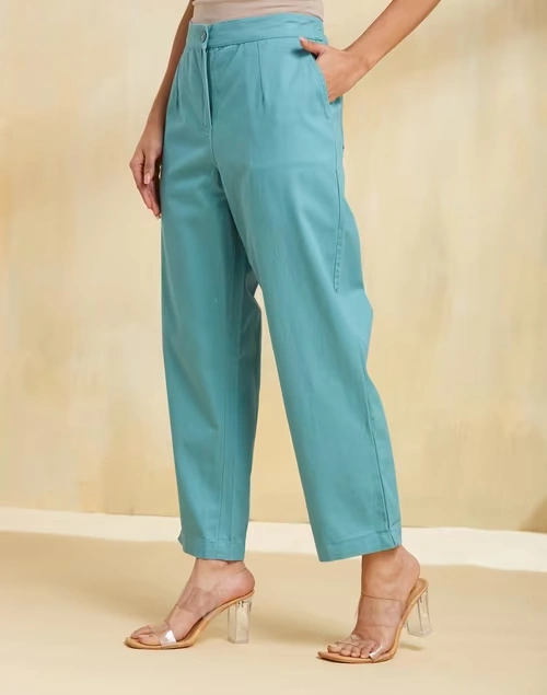 Blue Cotton Pant Casual