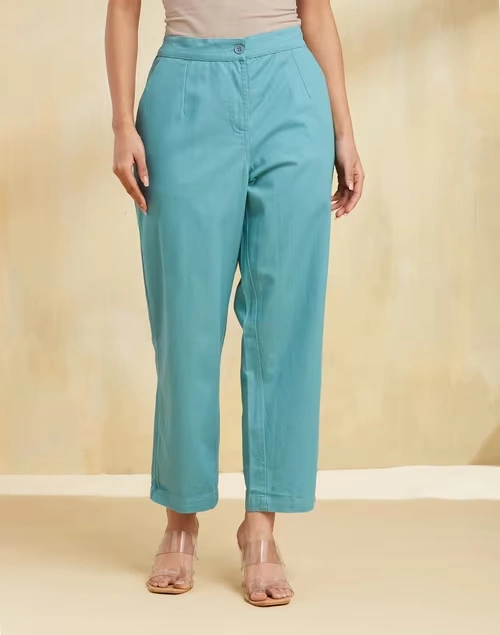 Blue Cotton Pant Casual