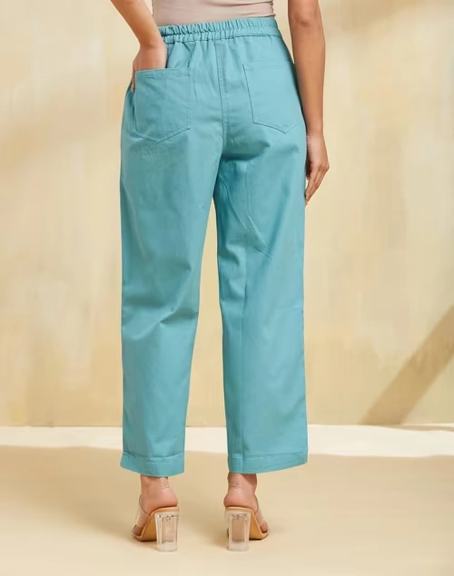 Blue Cotton Pant Casual